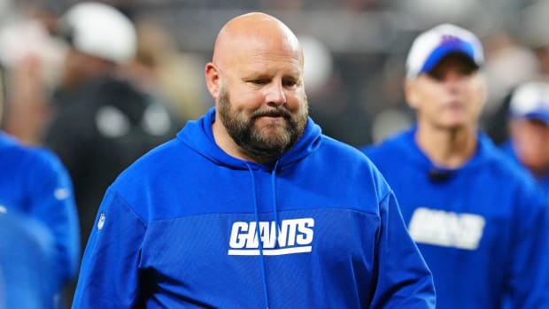 Nov 5, 2023; Paradise, Nevada, USA; New York Giants head coach Brian Daboll walks off the field after the Las Vegas Raiders defeated the Giants 30-6 at Allegiant Stadium.